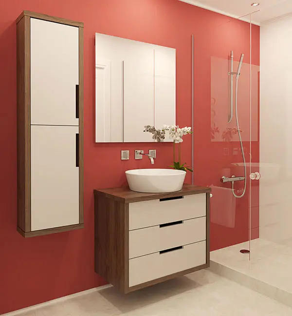 red bathroom