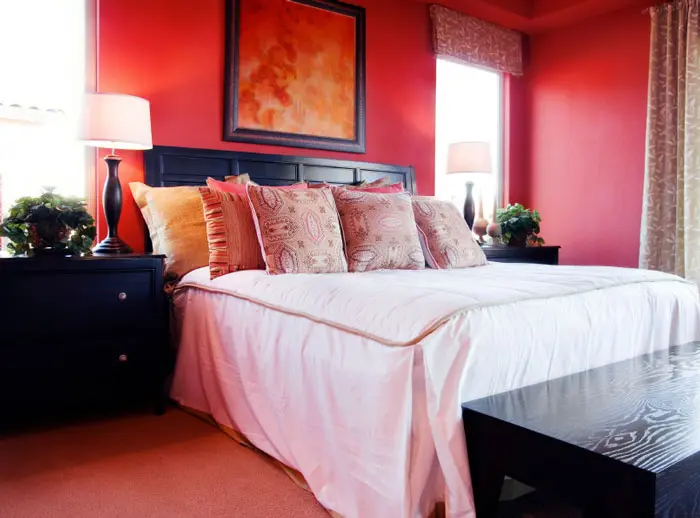 bedroom in red paint color