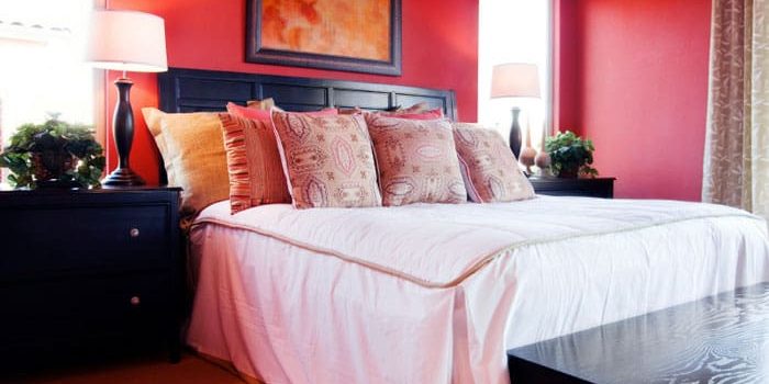 bedroom in red paint color